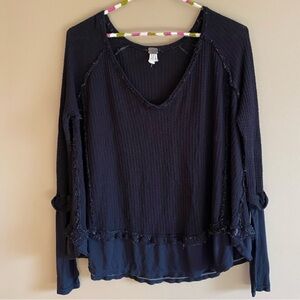 free people we the free laguna thermal oversized waffle-knit top black, size xs
